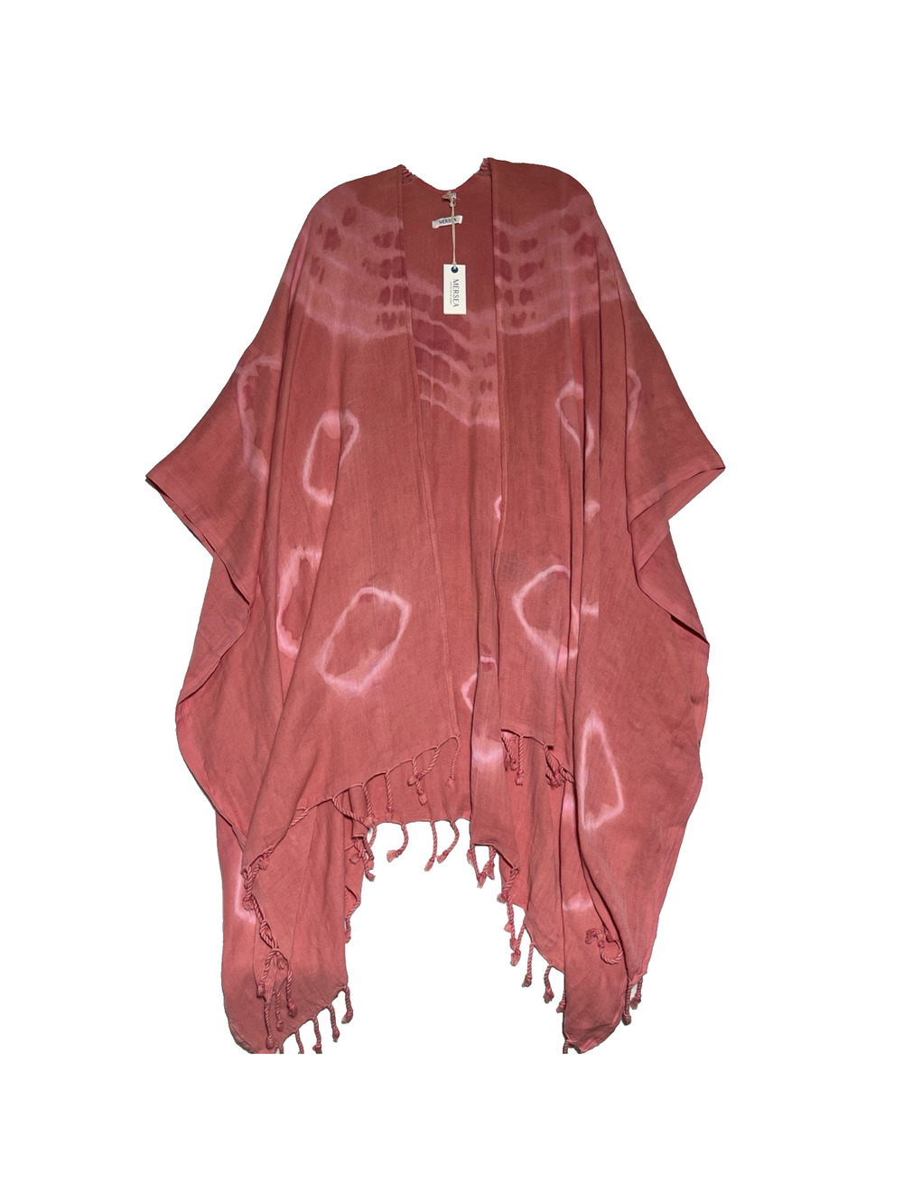 Mersea Mer Sea Beach Travel Shawl Wrap Pink Tie Dye Fringed Open Cotton